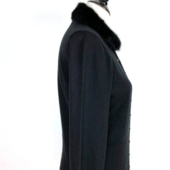 J. Mclaughlin Wool Button Up Rabbit Fur Collar Cardigan Sweater Black Size L - Picture 6 of 16